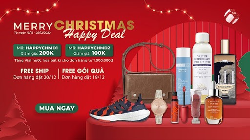  "Happy Christmas - Happy Deal", siêu sale hàng hiệu, tặng voucher 200k và vial nước hoa cực xịn